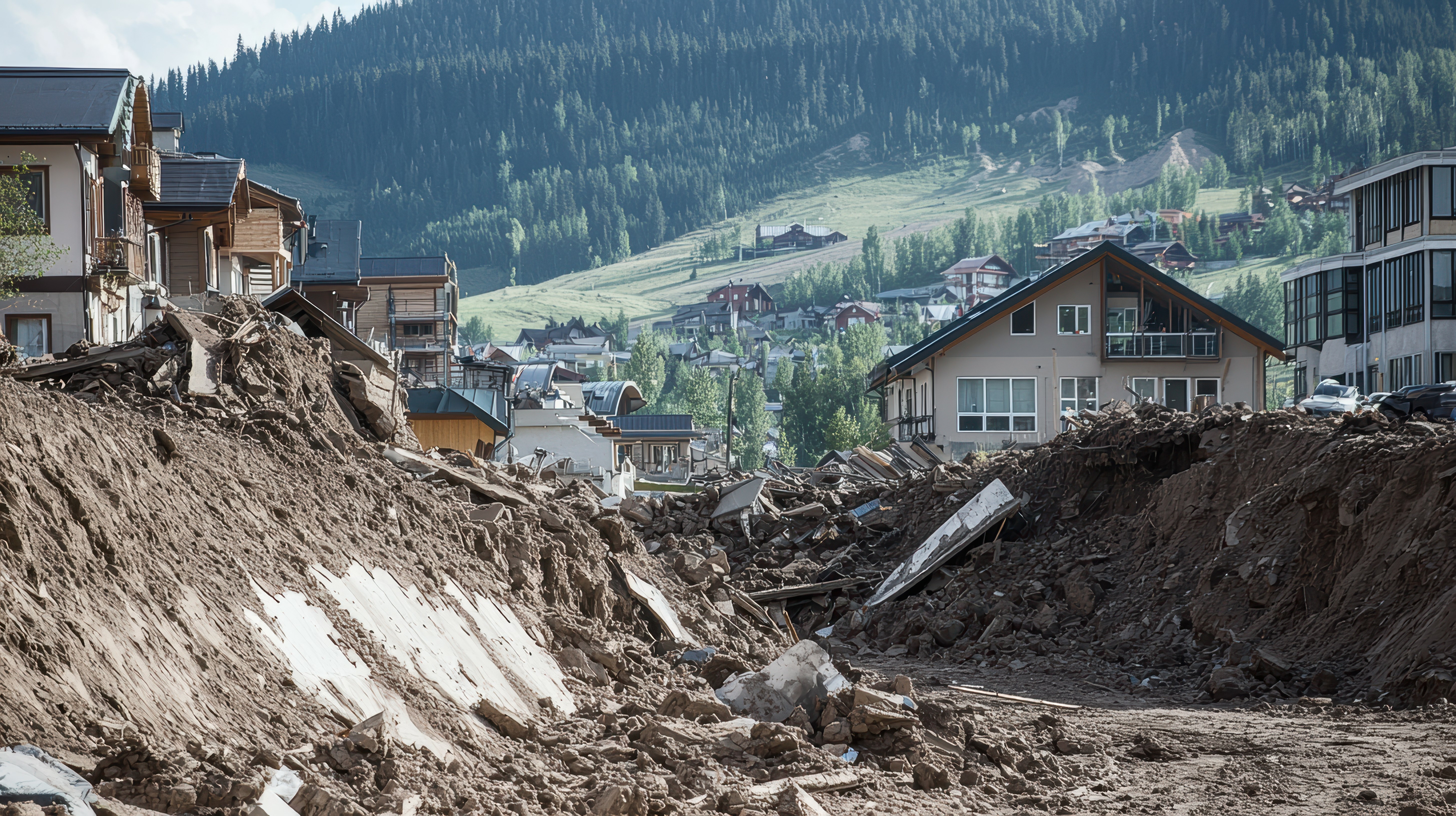 Daños en viviendas causados por un deslizamiento de tierra.